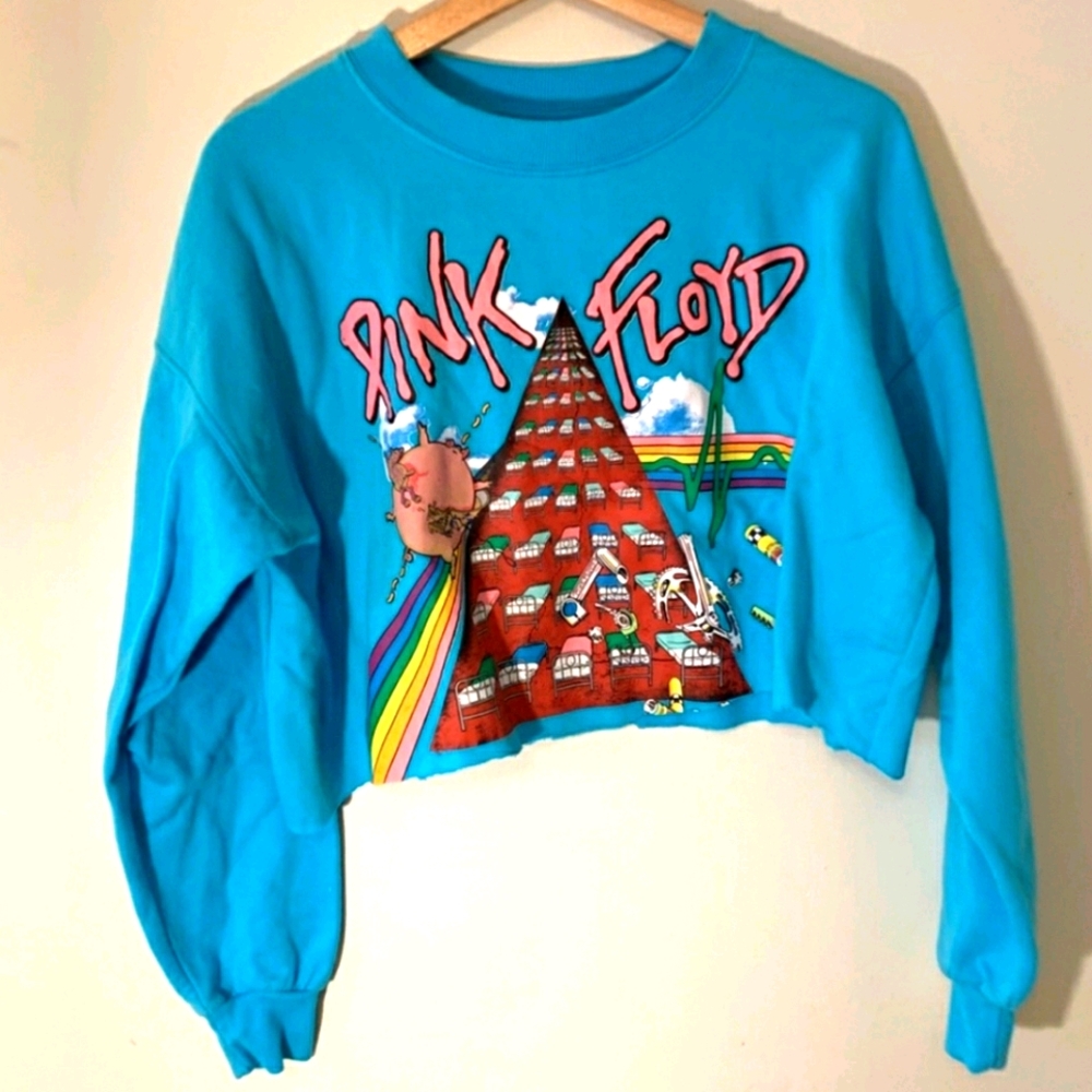 Pink Floyd Retro Graphic Crop Sweatshirt Blue